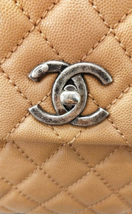 CHANEL COCO HANDLE CARAMEL CAVIAR/BORDEAUX LIZZARD L RUTHENIUM PRW PRE-LOVED