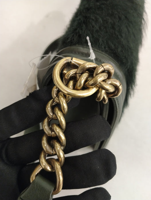 CHANEL BOY MEDIUM 25 GREEN FUR GHW PRW PRE-LOVED