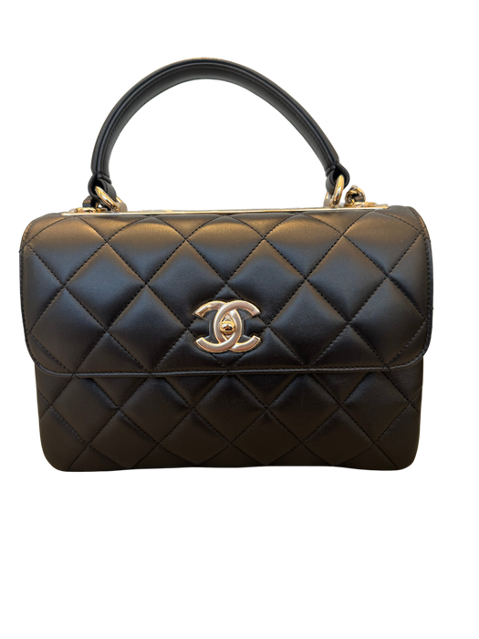 Chanel Trendy CC Flap Bag avec Poignée Supérieure en Agneau Noir